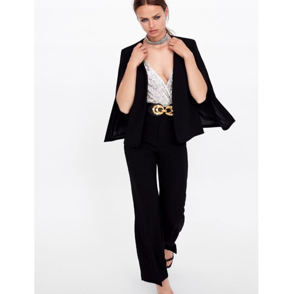 NWT Zara Black Flowy Wide Leg Pants - Picture 4 of 4